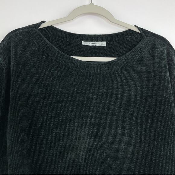 Zara Knit black sweater balloon sleeves velvety texture size Small oversized - Picture 2 of 10
